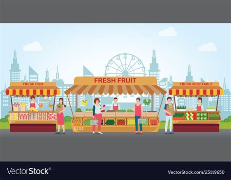 Local market place with fresh foods Royalty Free Vector