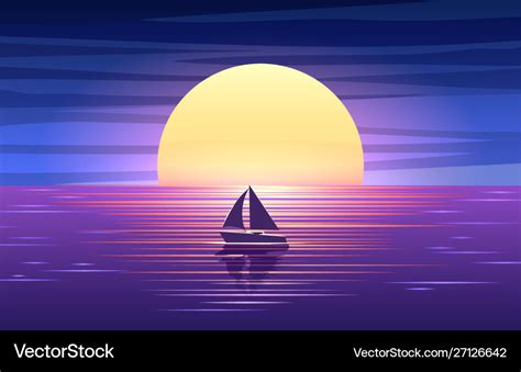 Sunset sea and boat Royalty Free Vector Image - VectorStock