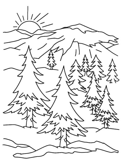 Holidays to Snowy Mountain Sunrise View Coloring Pages | Coloring Sky