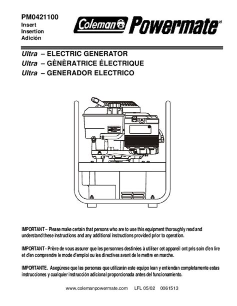 Coleman Powermate PM0421100 Generator Owners Manual