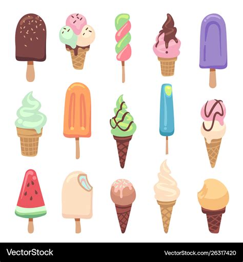 Ice cream flat cute kids frozen creamy desserts Vector Image