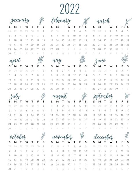 2022 Yearly Calendar Printable - World of Printables