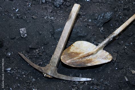 Coal mining. Old tools in the mine Stock Photo | Adobe Stock