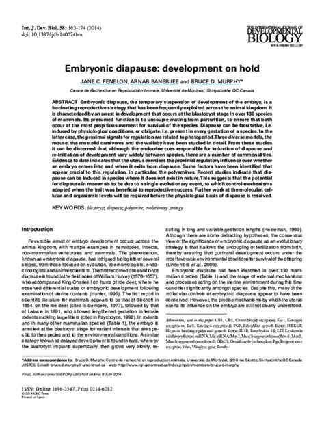 (PDF) Embryonic diapause: development on hold | Jane Fenelon and Arnab Banerjee - Academia.edu