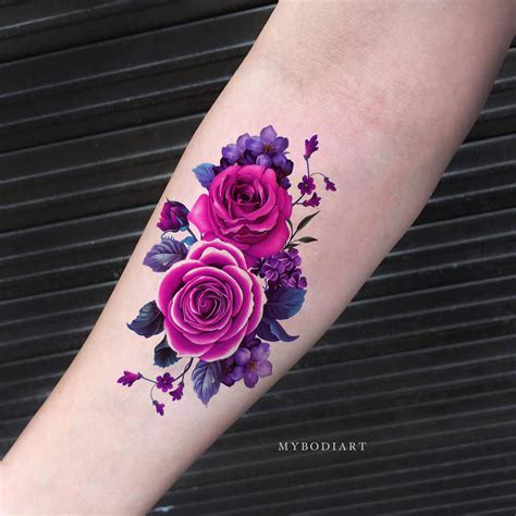 Lavender Magenta Flower Temporary Tattoo – MyBodiArt