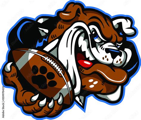 bulldog football team mascot holding ball in paw for school, college or ...