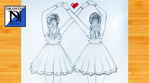 Friendship drawing girl beautiful dress | Draw step by step | girl ...