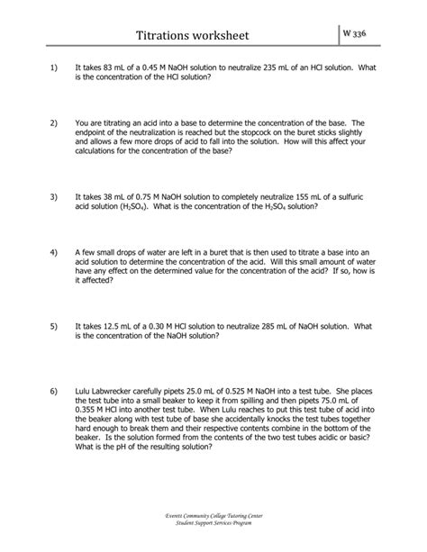 Titration worksheet