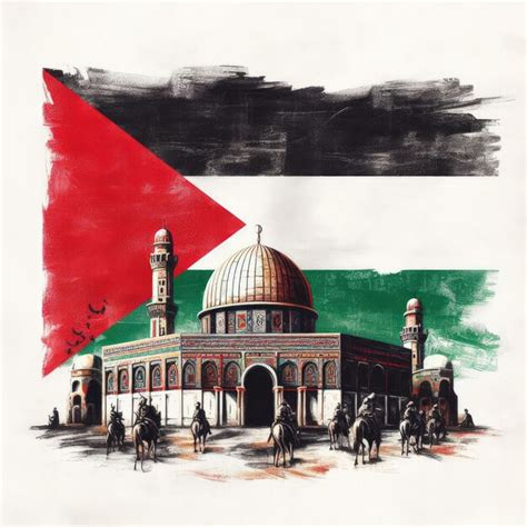 Premium AI Image | Palestinian flag in front of Al Aqsa Mosque in Jerusalem