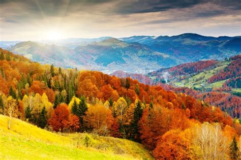 The mountain autumn landscape with colorful forest | Stock Photo ...