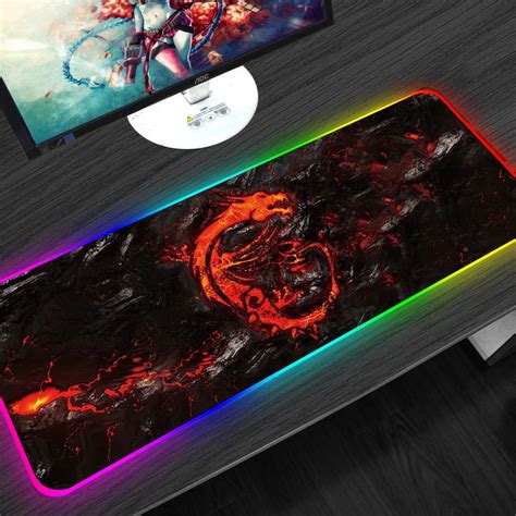 900x400mm RGB Gaming Mouse Pad Large XXL Red Color Dragon Pattern LED ...