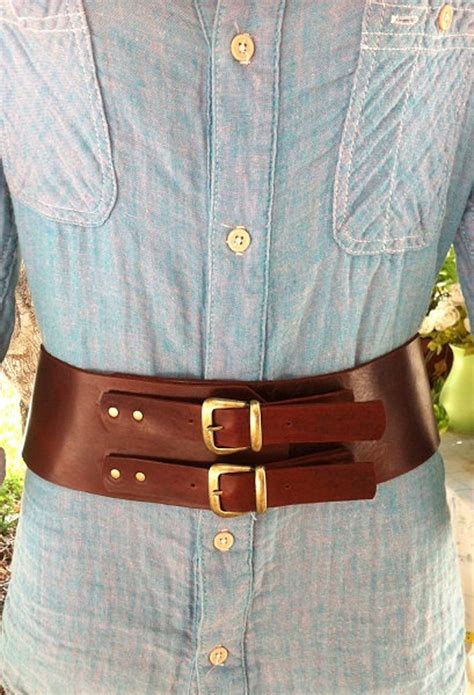 Classic Wide Leather Belt, Womens Leather Belt, Brown Leather Belt, Double Buckle, Bronze Buckle ...