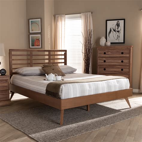 Baxton Studio Calisto Mid-Century Modern Walnut Brown Finished Wood King Size Platform Bed ...