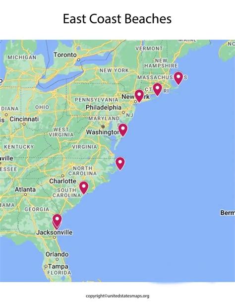 East Coast Beaches Map | Map of East Coast Beaches