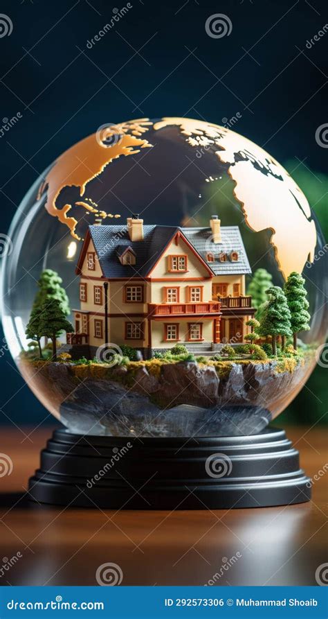 A House Model with a Globe on Top, Representing Global Homeownership Stock Illustration ...