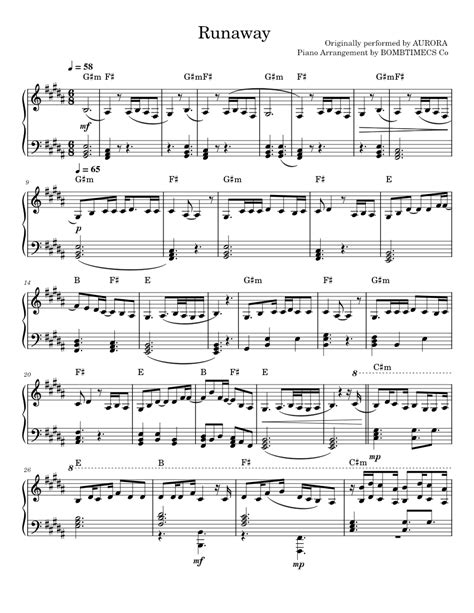 Runaway – AURORA Sheet music for Piano (Solo) | Musescore.com