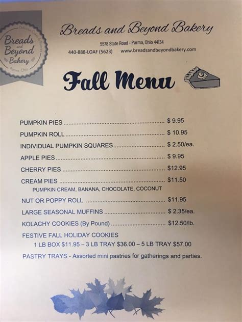 Fall Menu 2019 | Breads and Beyond Bakery