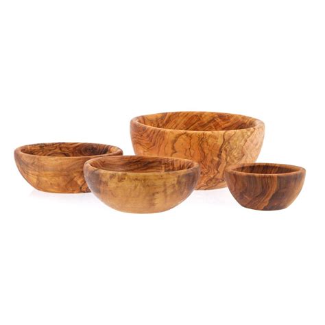 Olive Wood Bowl Set of 4 - Handmade Wooden Serving Bowls