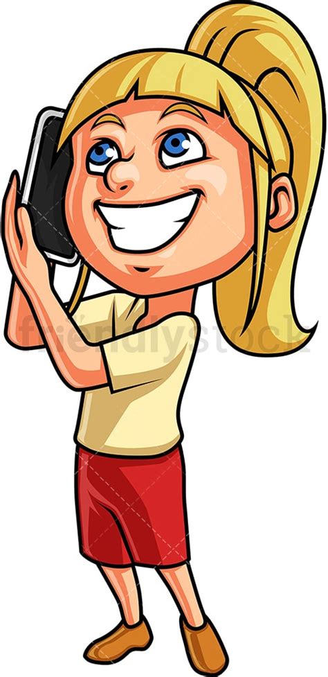 Little Girl Talking On The Phone Cartoon Clipart Vector - FriendlyStock