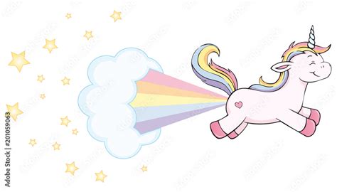 cute unicorn farting rainbow with stars and cloud Stock Vector | Adobe ...