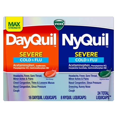 Vicks DayQuil NyQuil Severe Cough, Cold & Flu Relief LiquiCaps, 24 ct ...