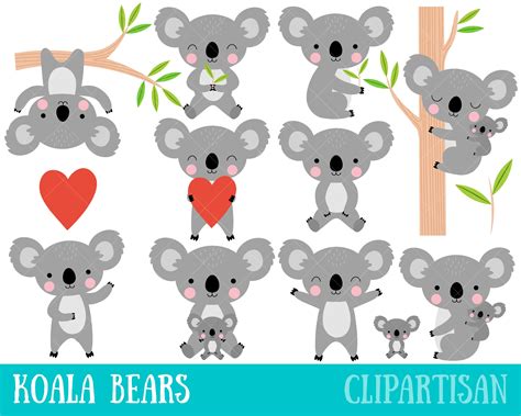 Koala Clipart Koalas Clip Art Cute Koala Bears Printable | Etsy