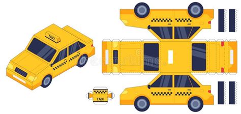 Taxi Car Paper Cut Toy. Worksheet with Gaming Puzzle Elements. Kids Crafts for Birthday Gift ...