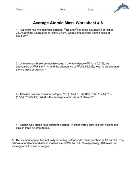 Calculating Average Atomic Mass Worksheet