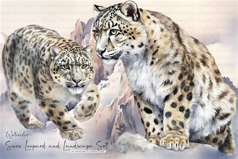 Snow Leopard & Landscape Watercolor - Design Cuts