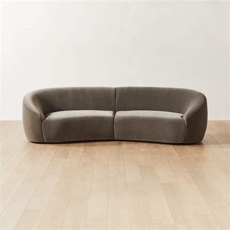 Roma Curved 2-Piece Grey Performance Velvet Sectional Sofa | CB2 UAE