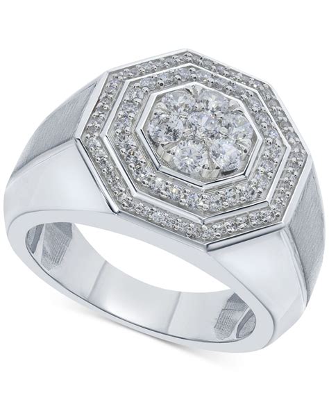 Macy's Men's Diamond Octagon Layered Cluster Ring (1 ct. t.w.) in 10k White Gold - Macy's ...