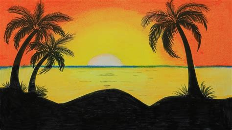 How to draw a scenery of sunset step by step with oil pastel | Oil pastel, Drawings, Scenery