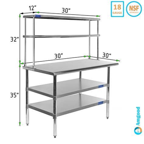 30" x 30" Stainless Steel Work Table With Two Shelves | 12" Wide Double ...