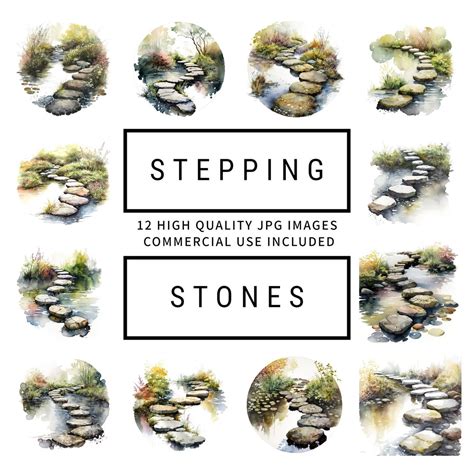 Stepping Stones Clipart 12 High Quality Jpgs Digital Planners, Junk Journaling, Wall Art ...