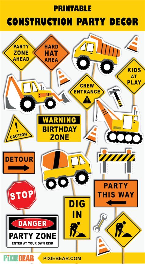 Construction Birthday Decoration, Printable Construction Party Signs, Construction Birthday ...