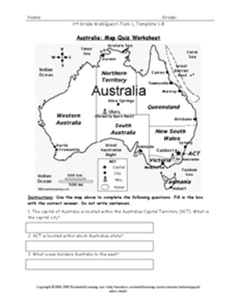 Australia: Map Quiz Worksheet 3rd - 8th Grade Worksheet | Lesson Planet