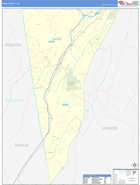 Dade County, GA Zip Code Wall Map Basic Style by MarketMAPS
