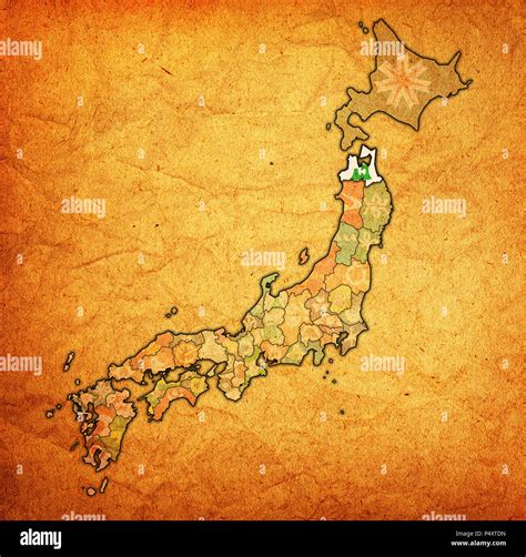 flag of aomori prefecture on map with administrative divisions and ...