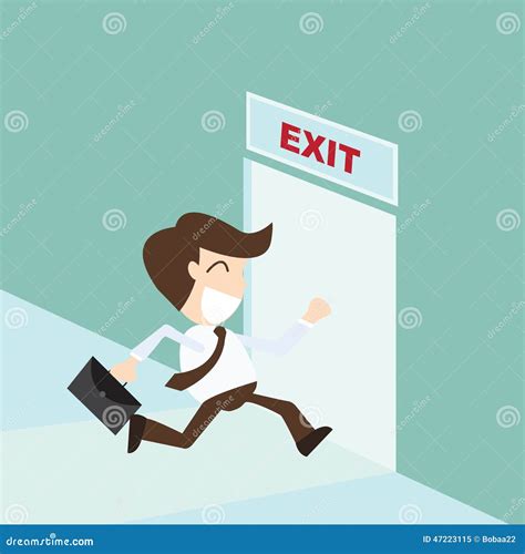 Exit - Businessman Running Exit Door Sign , Emergency Stock Vector ...