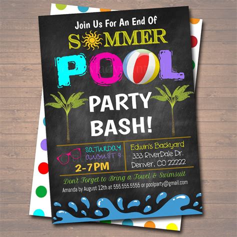 EDITABLE End of Summer Pool Party Invitation, Printable Digital Invite ...