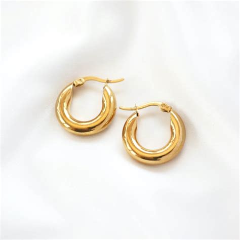 Small Gold Chunky Hoop Earrings Waterproof | Rani & Co.