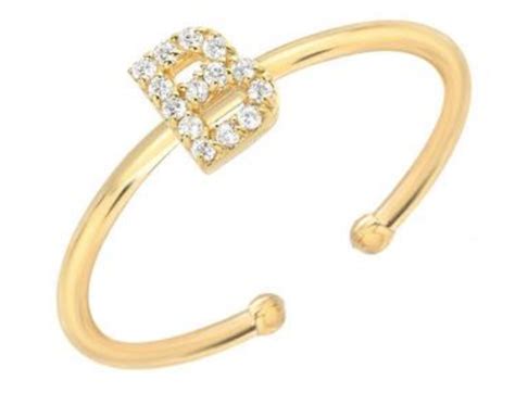 14k Gold Brilliant Diamond Accented Letter B Initial Adjustable Ring (Style#10864) | Fashion ...