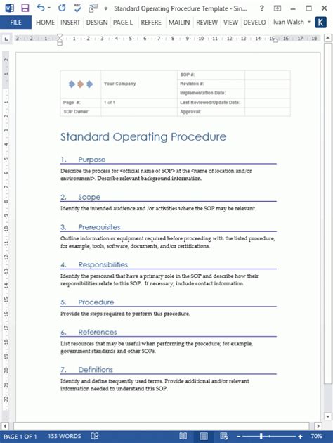 Standard Operating Procedures Templates