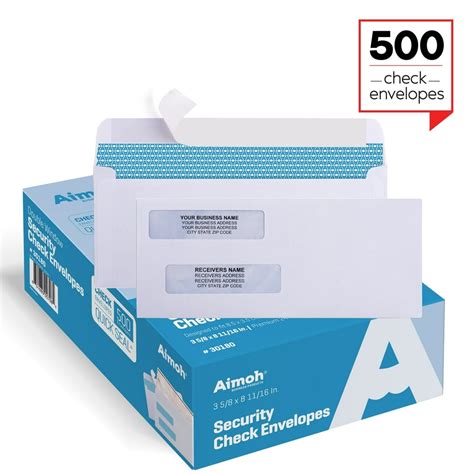 500 Check Envelopes - Self-Seal Double Window Security Tinted - for ...