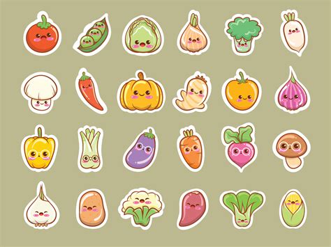 Set of cute vegetables in kawaii sticker style cartoon 4267249 Vector Art at Vecteezy