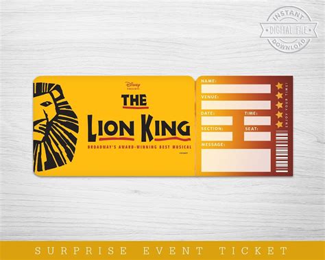 Printable Lion King Broadway Surprise Ticket Lion King - Etsy UK