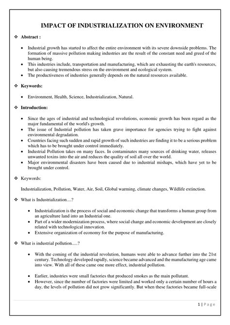 (PDF) IMPACT OF INDUSTRIALIZATION ON ENVIRONMENT