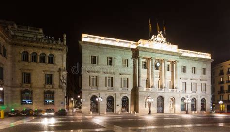 Night View of City Hall. Barcelona Stock Photo - Image of landscape ...