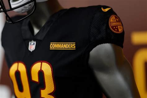 A detailed view of new Washington Commanders uniforms