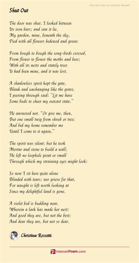 Shut Out Poem by Christina Rossetti